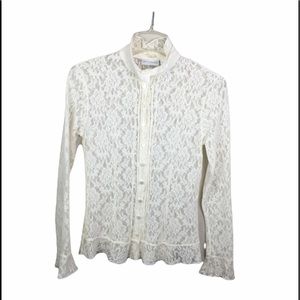 Victorian style cream semi sheer lace blouse